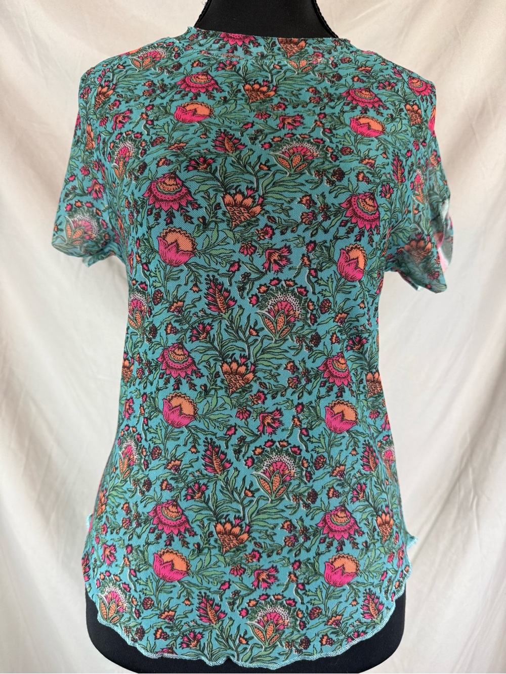 Natural Life Sheer Floral Mesh Top Teal Multi - Size Medium
